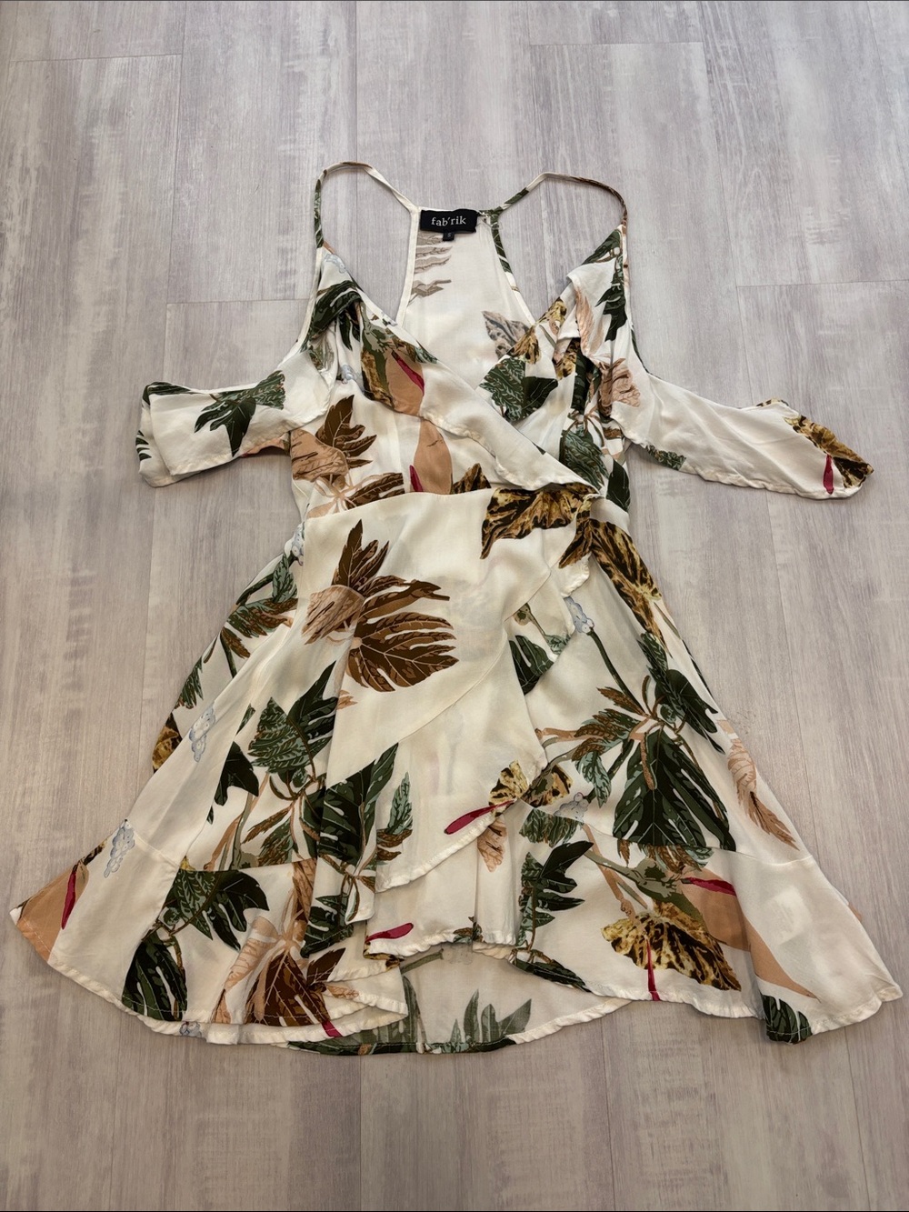 fab'rik Cream Botanical Cold-Shoulder high low Dress size small